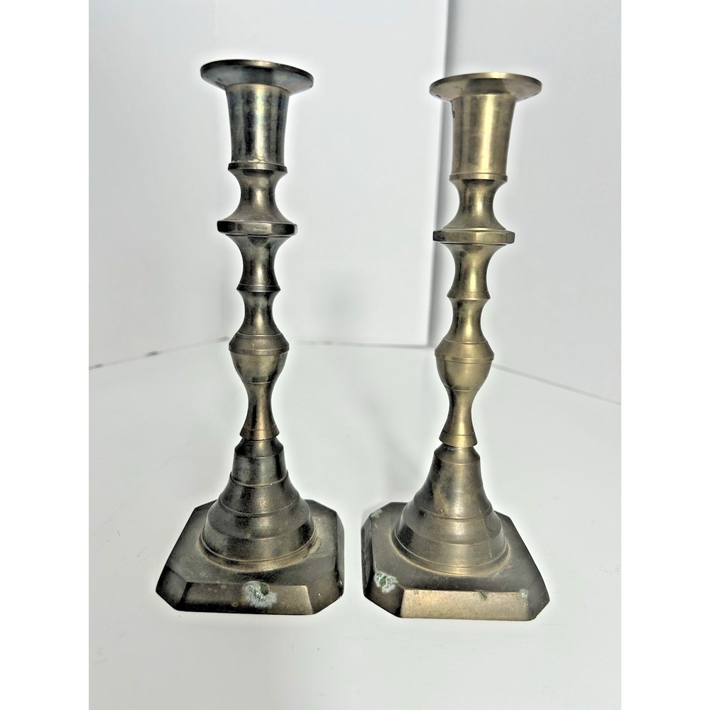 Vintage Brass Taper Round Candlestick Holders 9" Tall Set Of 2 Made in India‎
